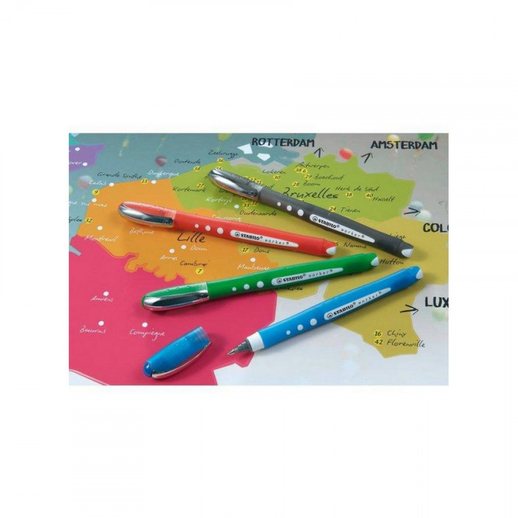 Ручка роллер STABILO worker colorful, 0,5 мм., набор 4 цвета (STABILO B-41567-10)