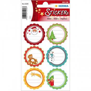 HERMA 15258 НАКЛЕЙКИ DECOR Новый год рождественский привет Наклейки с сочными красками и высоким качеством печати. Можно наклеивать на открытки, альбомы, конверты и т.п.