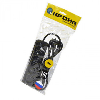 Сетевой удлинитель КРОНА РС-4 (У10-0001) 3м (ПВС 2Х0.75) черный BL1 Тип: Rp+4Rs/AH-6А-3Цена: за 1 шт.