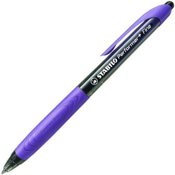Ручка Шариковая Автоматическая Stabilo Performer + Толщина Линии F, Цвет Чернил Черный, Цвет Корпуса Черный/Лиловый 0,38 мм. (STABILO 328/1-46-3)