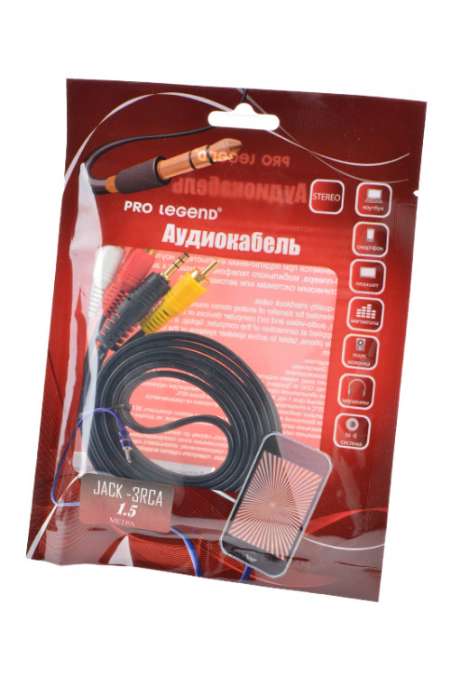 Аудио-видео кабель Pro Legend PL1062 Jack 3.5 mm (4 контакта) <--> 3xRCA вилка, видео+стерео-аудио, 1.5 м BL1