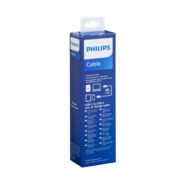 Кабель USB PHILIPS Type-C - Type-C Charge & Sync 1,2м, 60W, круглый, черный (PHILIPS DLC9533C/97)