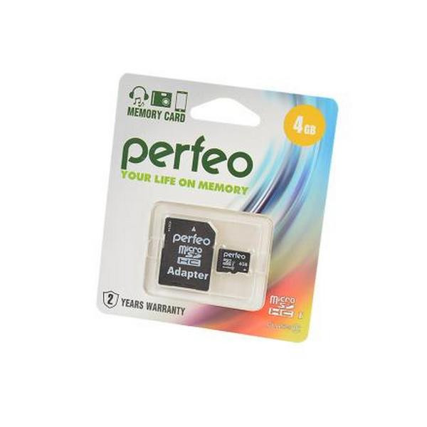Носитель информации PERFEO microSD 4GB High-Capacity (Class 10) с адаптером BL1