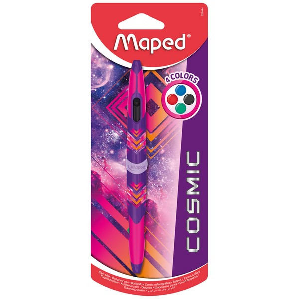 Ручка шариковая автоматическая Maped Cosmic Teens TwinTip4, одноразовая, двухсторонняя, 4 цвета, розовый корпус (MAPED 229444)