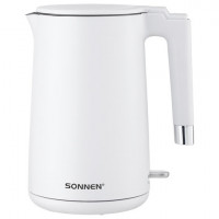 Чайник электрический с двойными стенками SONNEN KT-8719W, 1,5 л, 2200 Вт, белый, 454691