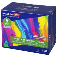 Краски акриловые для техники "Флюид Арт" (POURING PAINT), 8 цветов по 120 мл, Цвета радуги, BRAUBERG ART, 192242