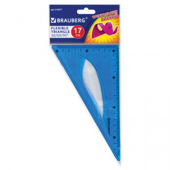Треугольник 17 см. BRAUBERG FLEX, 30х18 см., гибкий, пластиковый (BRAUBERG 210677) Гибкий ударопрочный треугольник BRAUBERG предназначен для чертёжных и измерительных работ. Поставляется в нескольких вариантах цвета (без возможности выбора).
