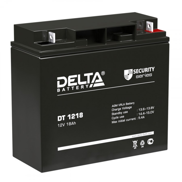 Energon Delta DT 1218 Аккумуляторная батарея DELTA DT 1218 (12В / 18Ач, Тип: AGM, Клемма: Болт + гайка Ø 5,5 мм, ДхШхВ: 181х77х160мм (Полная высота: 168мм), срок службы: 5 лет, Гарантия: 1г, вес: 5,2кг)