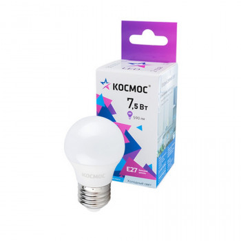 Лампа светодиодная КОСМОС LED7.5WGL45E2765 7.5Вт E27 6500K BL1 Тип: G/6.5K/F-7.5/60/174-265/45-E27Цена: за 1 шт.