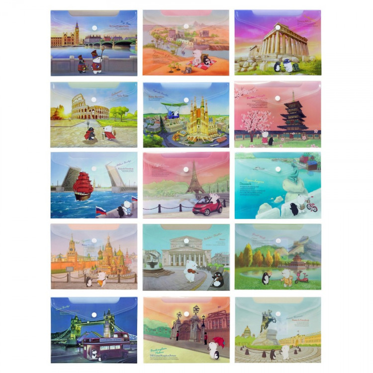 Папка-конверт на кнопке А5 COMIX География Москва Собор Василия Блаженного (COMIX A1854 MC)