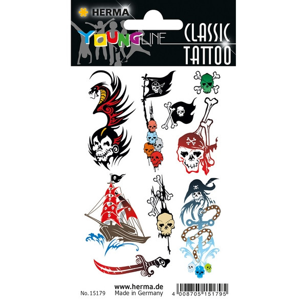 HERMA 15179 НАКЛЕЙКИ TATTOO CLASSIC ПИРАТЫ (ЦВЕТНЫЕ)