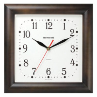 Часы настенные TROYKA 81863835, квадрат, белые, коричневая рамка, 29х29х3,5 см