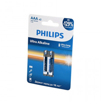 Батарейка PHILIPS Ultra Alkaline LR03E2W/51 LR03 BL2 (Комплект 2 шт.) Тип: LR03Цена: за комплект