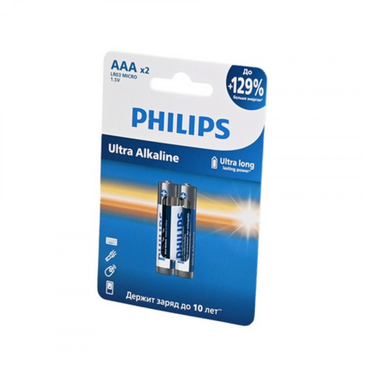 Батарейка PHILIPS Ultra Alkaline LR03E2W/51 LR03 BL2 (Комплект 2 шт.)