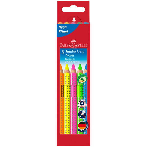 Набор цветных карандашей Faber-Castell Jumbo Grip Neon, трехгранные, утолщенные, 5 цветов (Faber-Castell 110994)